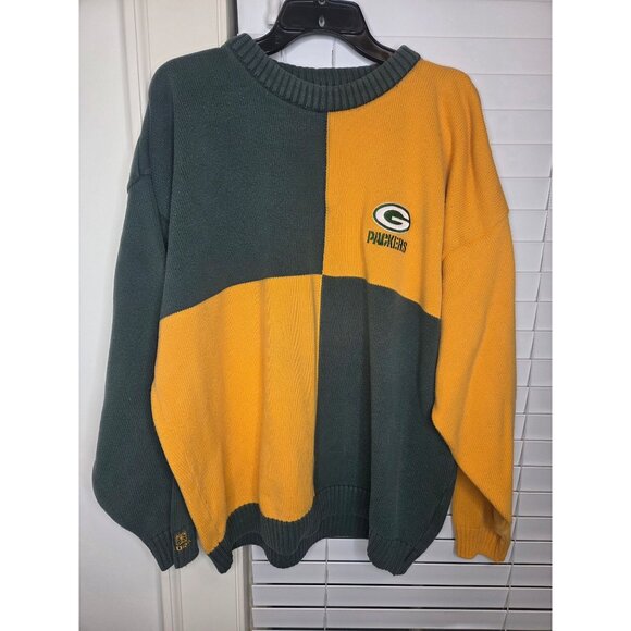 VTG Green Bay Packers Color Block Sweater XL Tundra Sport Canada 100% Cotton - Picture 1 of 8